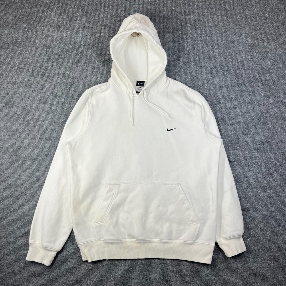 Nike Hoodie Men Large White Fleece Lined Cotton Stretch Classic Training Running